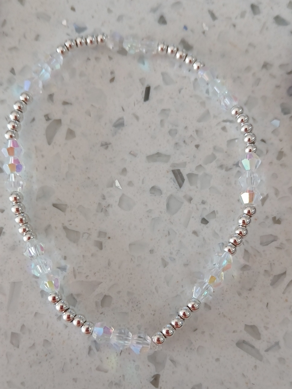 Sterling Silver 925 Sworski Glass Crytal Beaded Bracelet - Iridescent